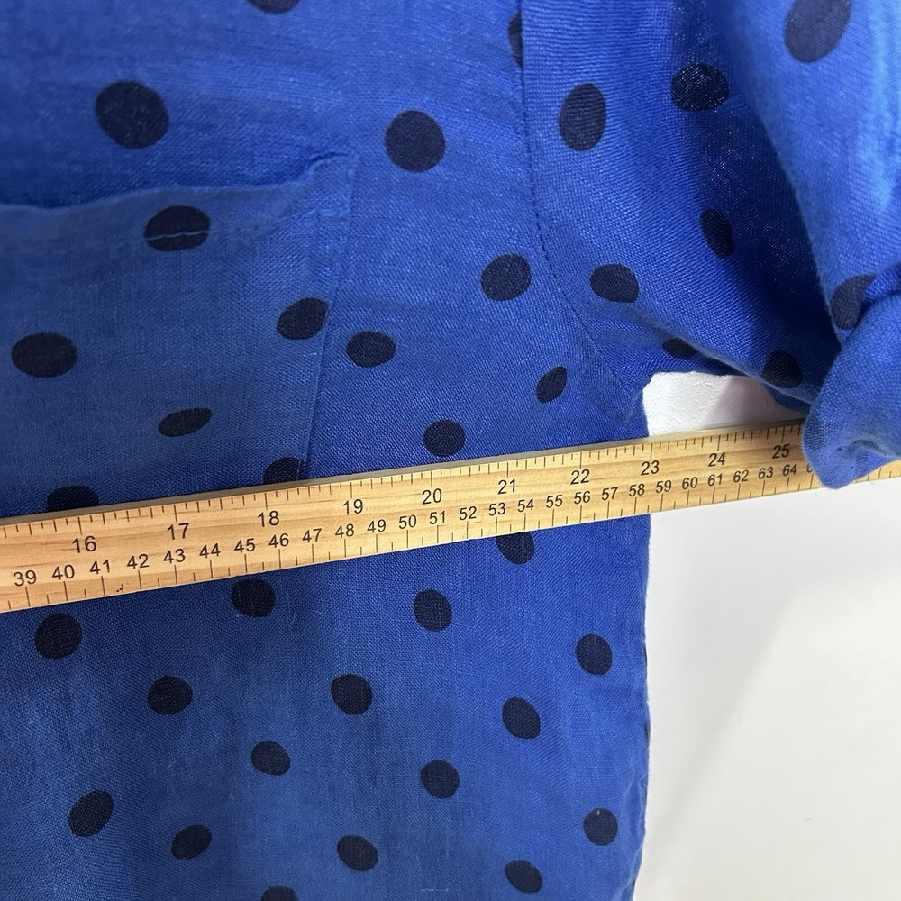 Made In Italy Top Women Medium‎ Blue Button Down Shirt Polka Dots Pocket Linen - Picture 6 of 9